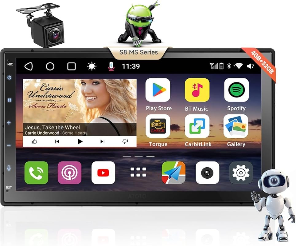 S8MS 8 Core 7 inch Android Double DIN Car Stereo with 4G LTE, Wireless