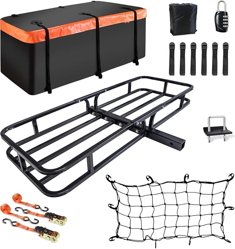 MeeFar Hitch Mount Cargo Carrier Basket with Waterproof Bag and 500 LB