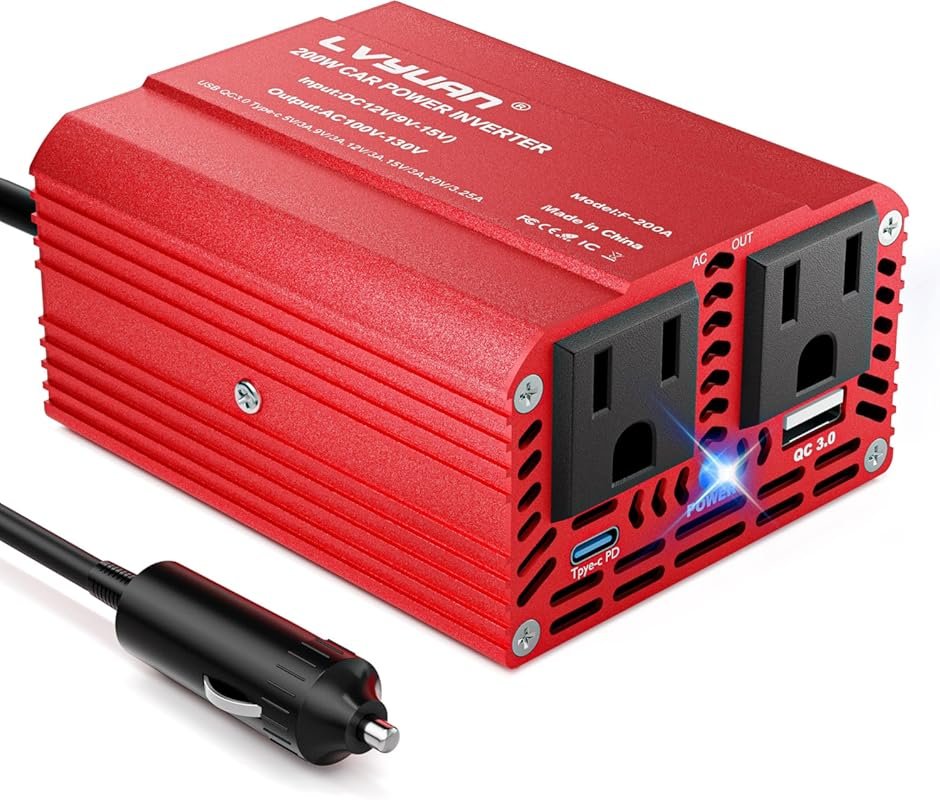 200W Power Inverter, LVYUAN Inverter 12V DC to 110V AC Car Plug in Ada