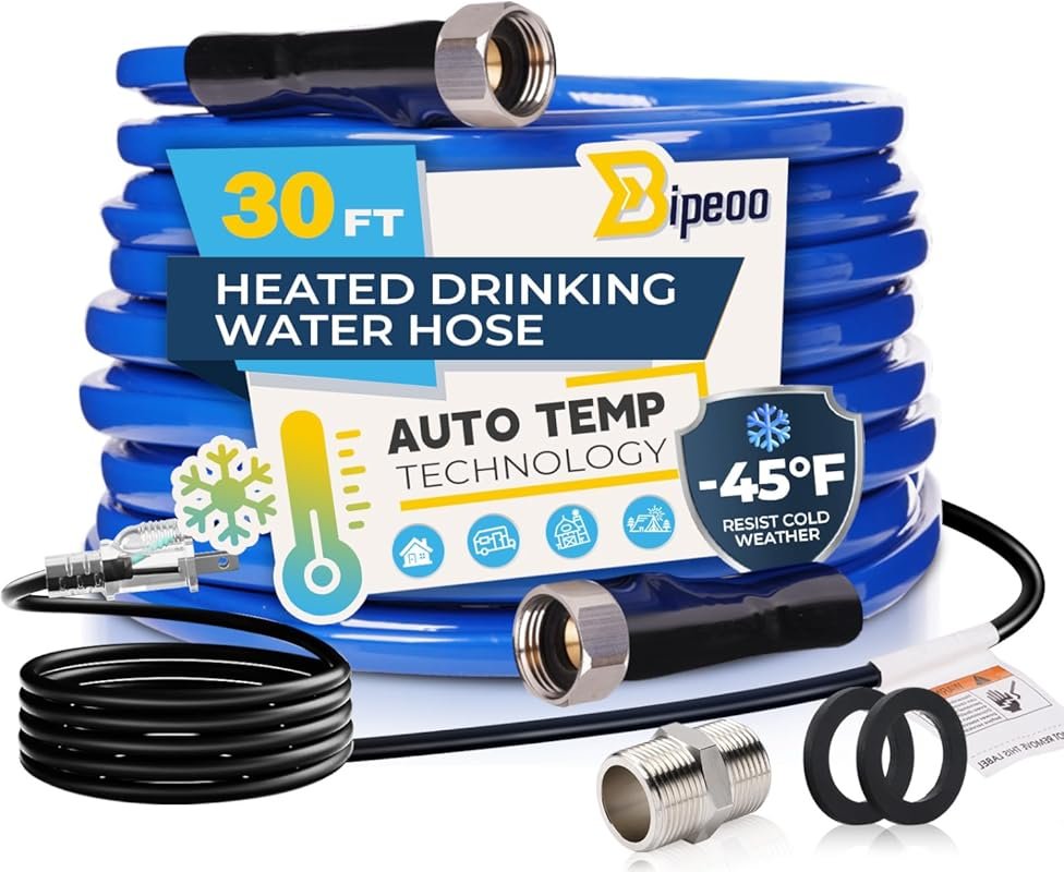 30FT Heated Water Hose for RV with -45°F Anti-Freeze Protection and Le
