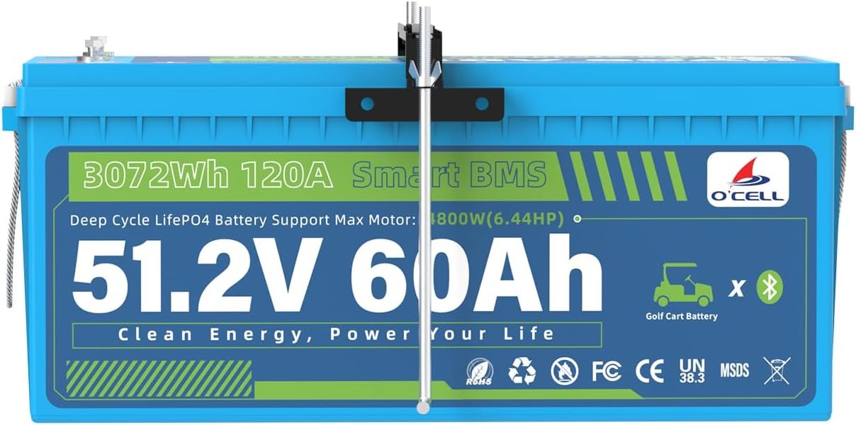48V 60Ah LiFePO4 Golf Cart Battery with Bluetooth, LCD, 200A BMS, 10-Y