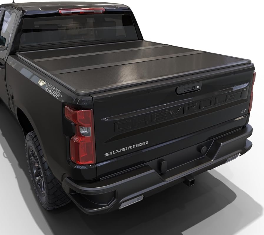 Hard Tri-Fold Truck Bed Tonneau Cover Compatible with Chevy/GMC Silver