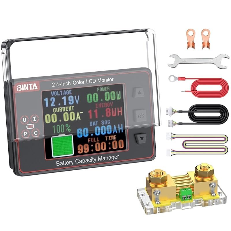 BINTA 500A Battery Monitor with Color Screen for RV, Golf Cart, and So