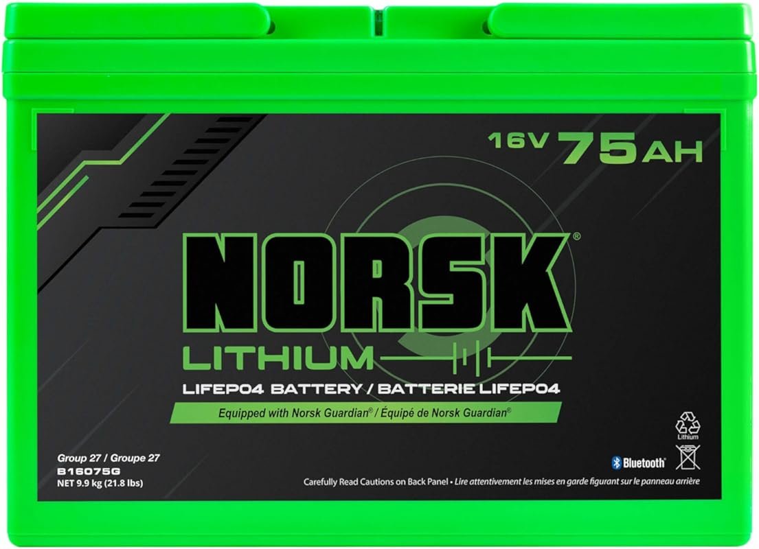 16V 75Ah LiFePO4 Deep Cycle Battery with Bluetooth, One-Touch Power, a