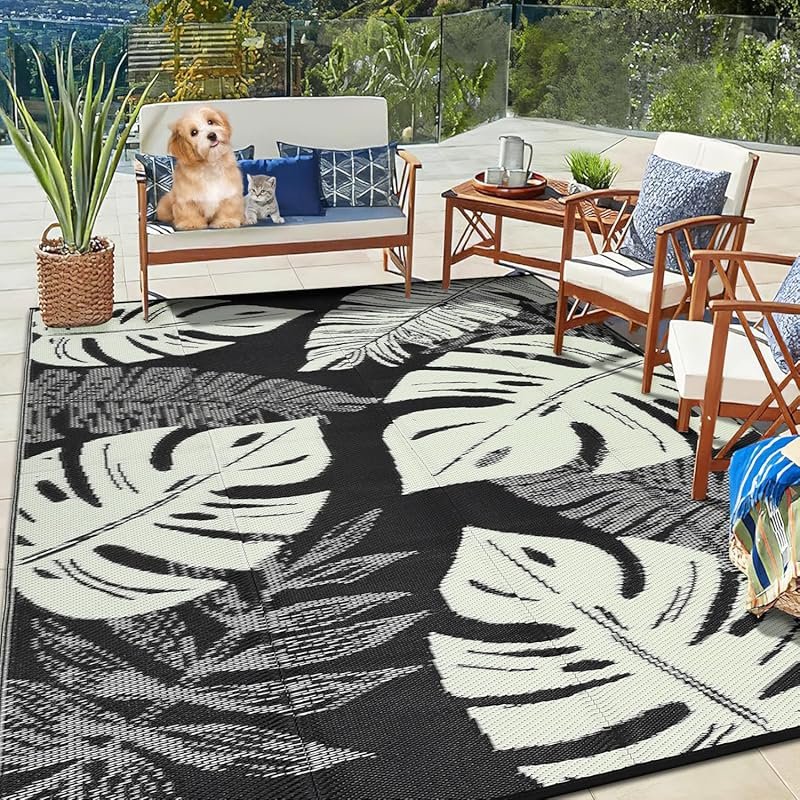 Waterproof 8x10 Outdoor Rug for Campers: Reversible Plastic Straw Mat 