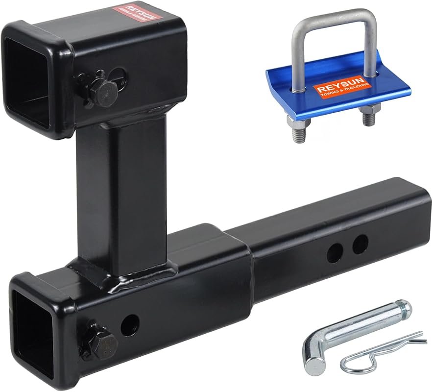 Dual Hitch Extender with 7.5 Inch Rise Drop and Anti-Rattle Stabilizer