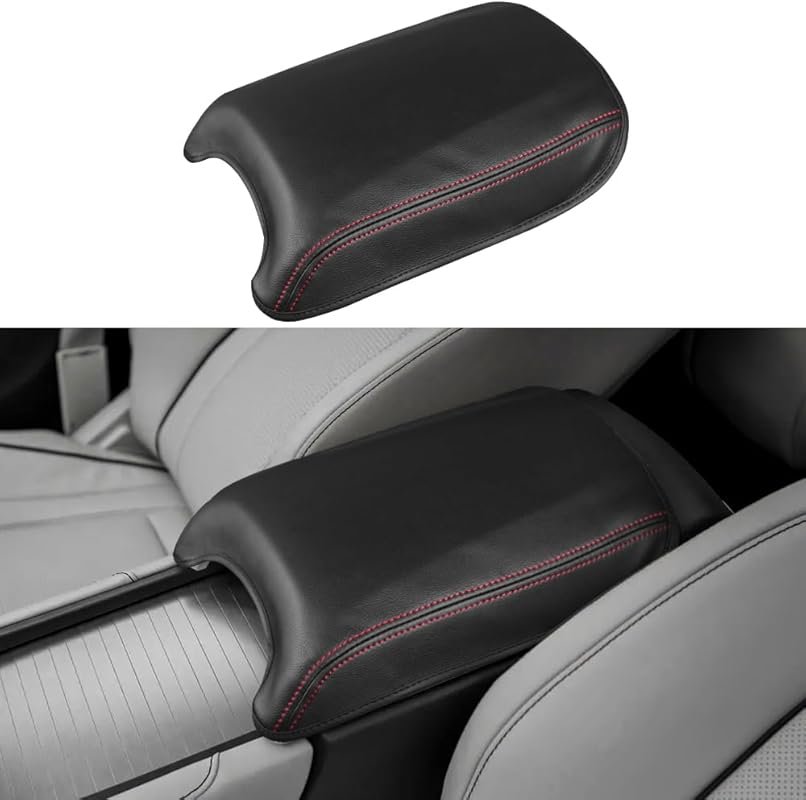 Leather Center Console Cover for Acura RDX 2019-2025 in Black with Red