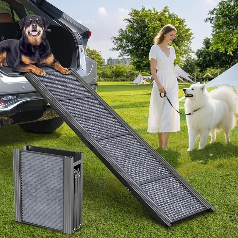 Folding Dog Ramp for Car, SUV Non-Slip Rug Surface, 63x17.3 Wide, 250-