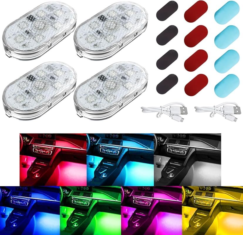 Wireless Car Interior Lights with 7 Vibrant Colors USB Rechargeable an