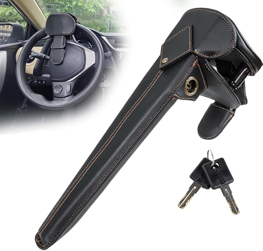 Amorin Leather Cover Steering Wheel Lock with Reinforced Steel Core fo