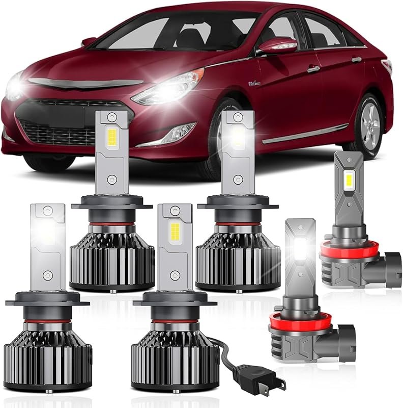 LED headlight bulbs for the 2011-2014 Hyundai Sonata in 6500K white wi