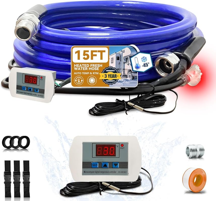 Cupohus 15FT Heated RV Water Hose, Adjustable Temperature Control, -45