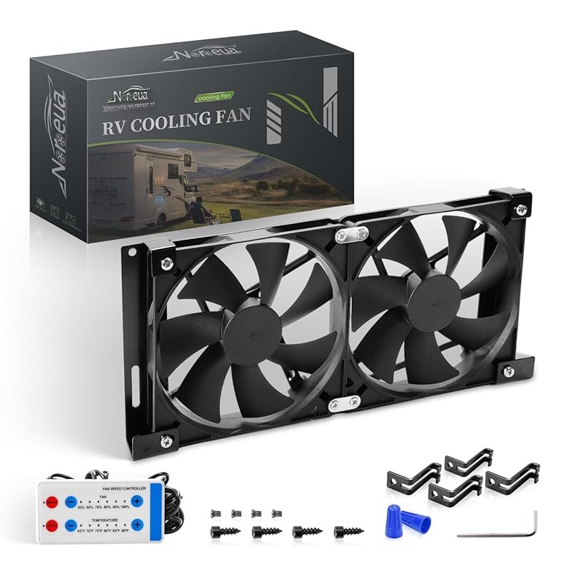 12V RV Fridge Vent Cooling Fan with 5.5-Inch Adjustable Speed Temp Con