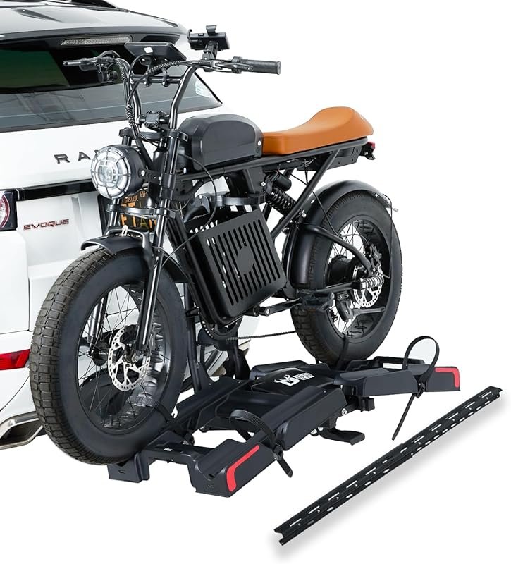Ebike Hitch Rack with Ramp: 200 lb Capacity Foldable Tilting Carrier f