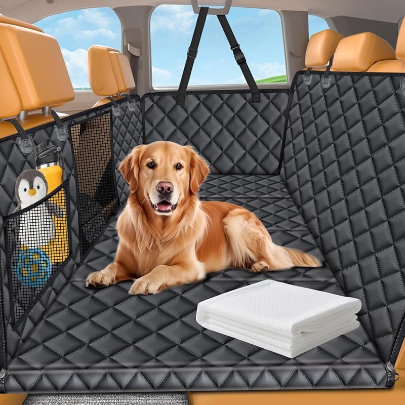 Hard Bottom Dog Car Seat Cover with Leak-Proof Pee Pad, a Protective H