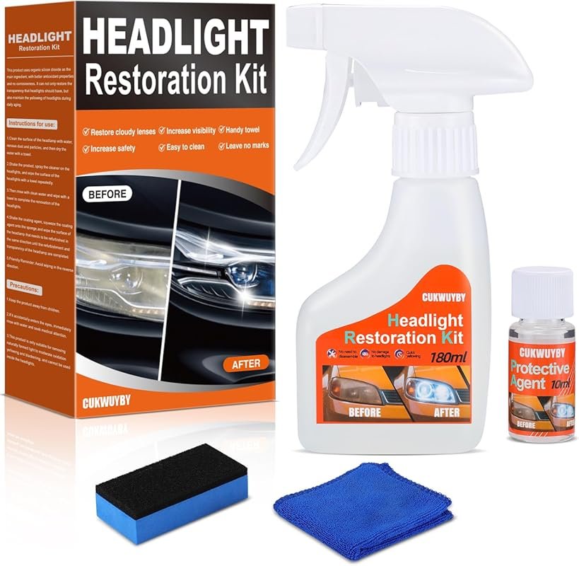 Headlight Restoration Kit for Yellowing & Oxidation Repair, Includes C