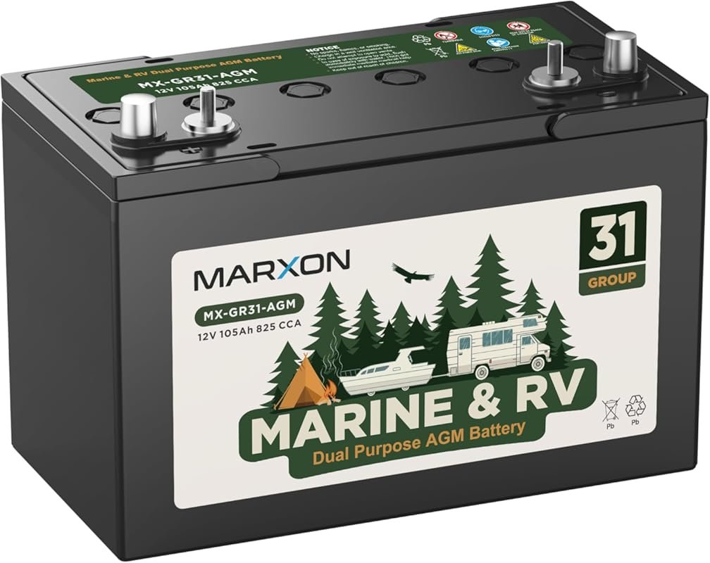 Group 31M Marine Battery Dual Purpose Marxon RV AGM Deep Cycle Batteri