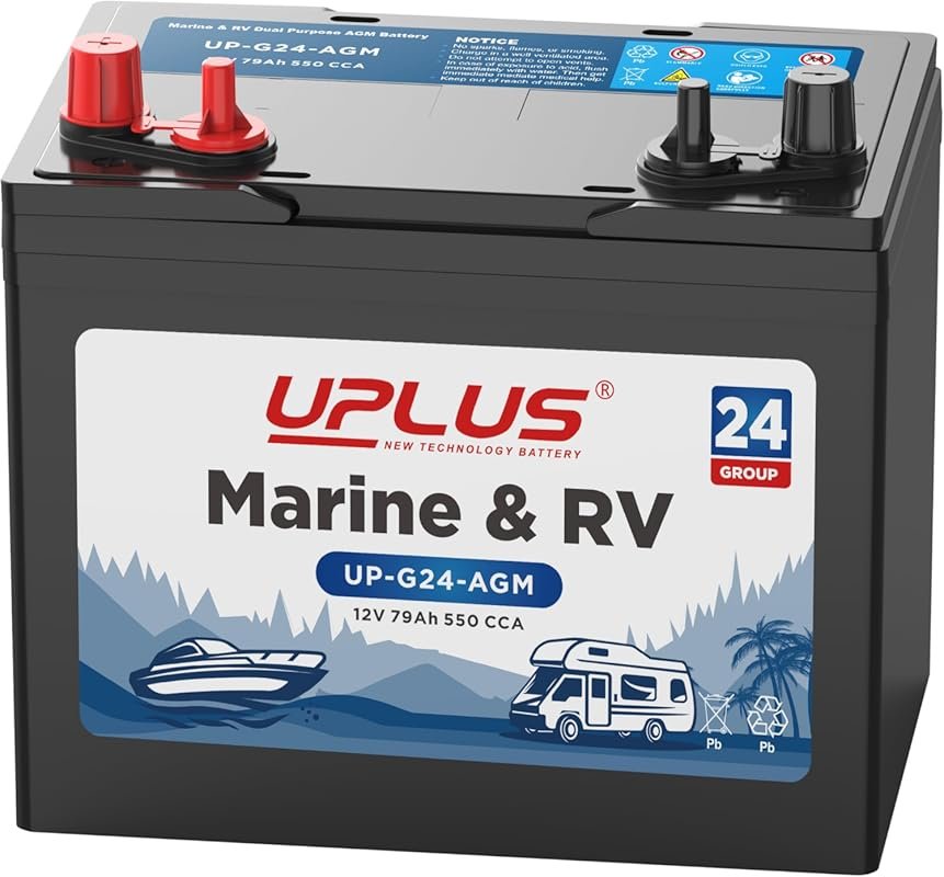 UPLUS Group 24M AGM Dual Purpose Battery: 12V 79Ah for Marine and RV U
