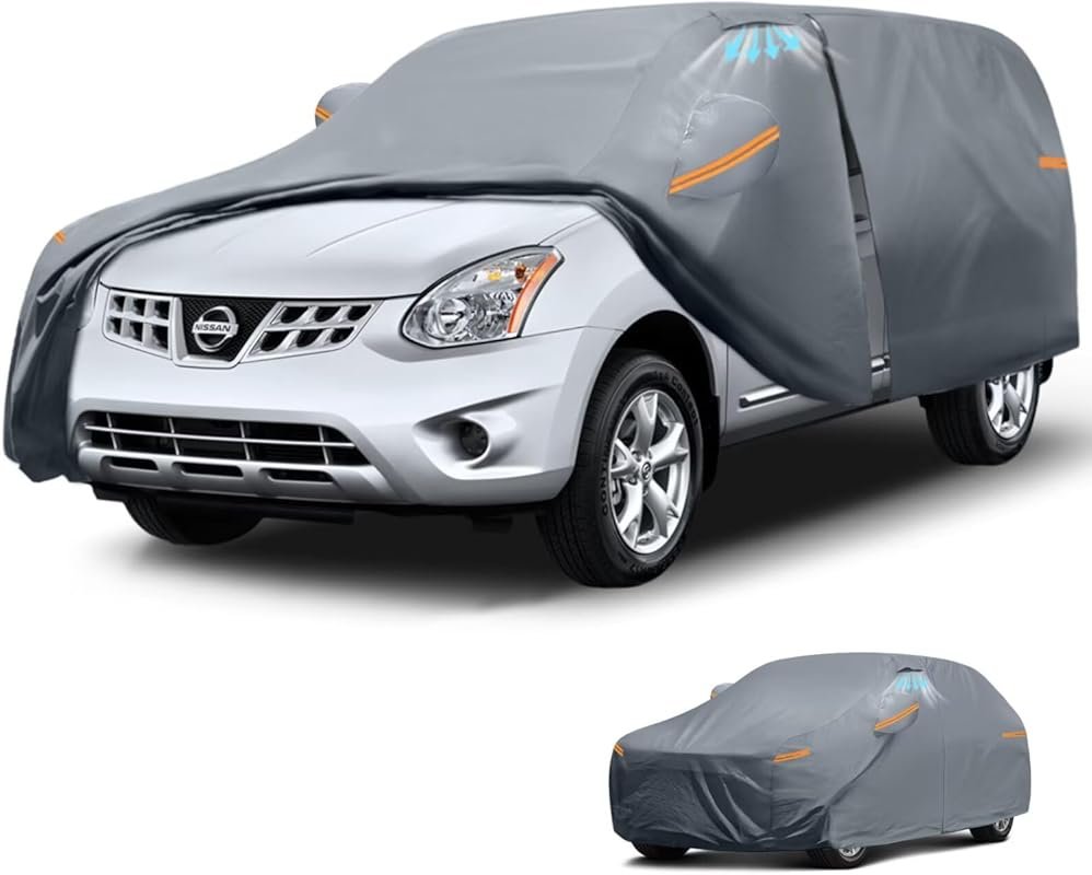 Weatherproof car cover for Nissan Rogue with breathable vents and cott
