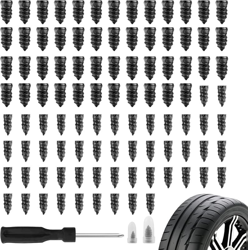 100-Piece Car Tire Plug Kit with Screwdriver - Rubber Nail Repair for