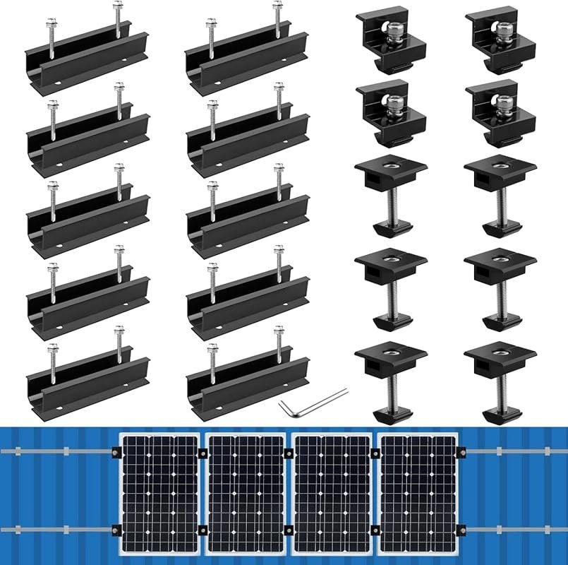 Aluminum solar mounting kit with 10 rails, 4 end clamps, 6 center clam