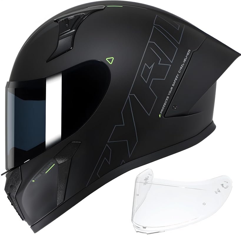 Cyril Full Face Motorcycle Helmet – Tinted and Clear Visor, DOT Approv