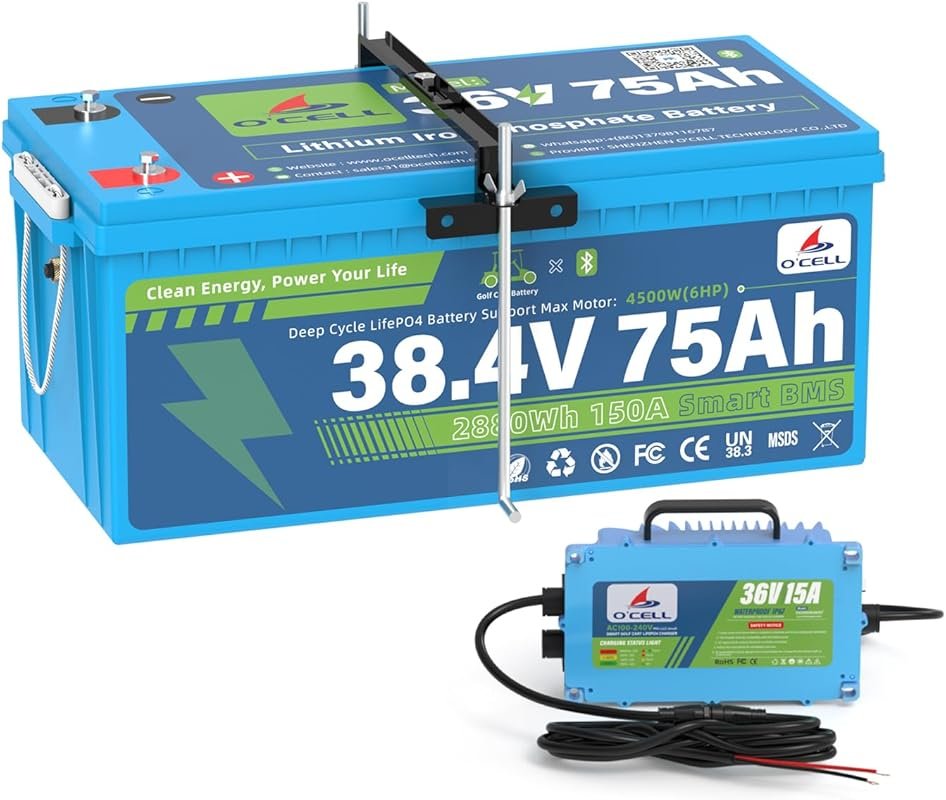 36V 75Ah LiFePO4 Golf Cart Battery with Bluetooth Monitor and Included