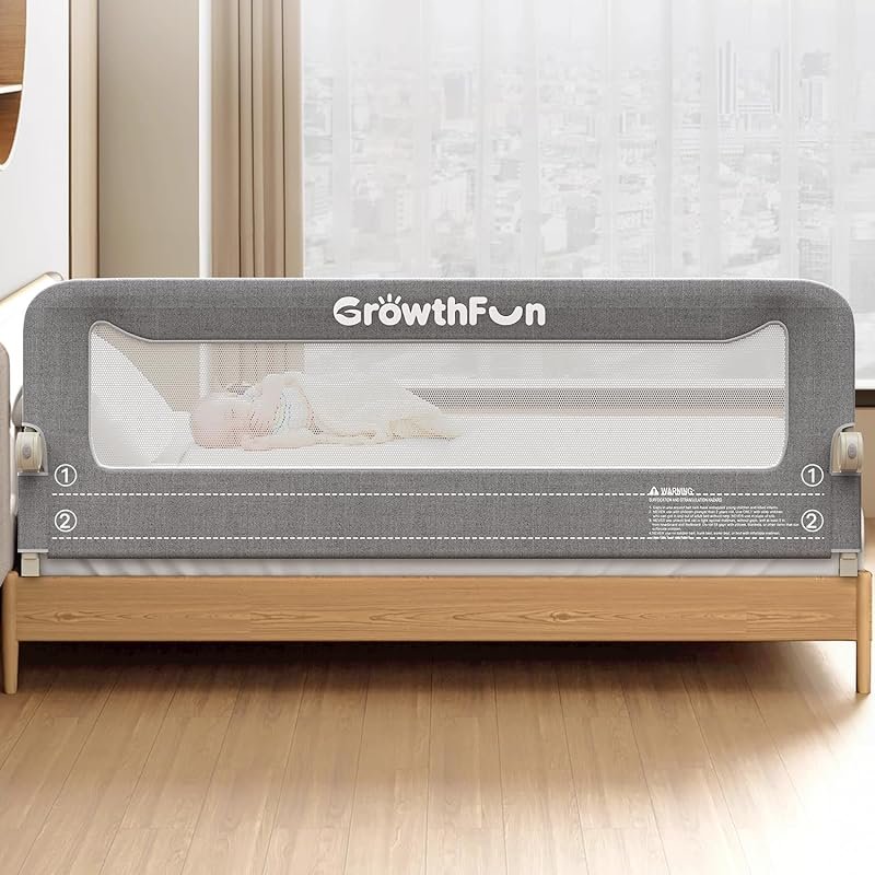Foldable Bed Rail for Toddlers, 71in Reinforced Carbon Steel Frame&Con