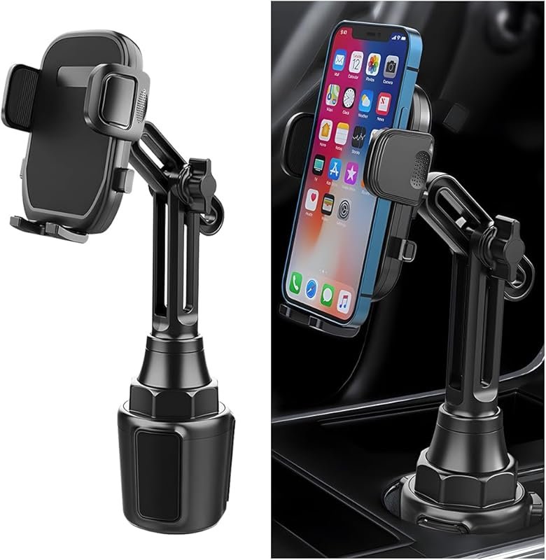 Car Cup Phone Holder – 360° Rotation, Carbon Fiber, Adjustable Neck, U