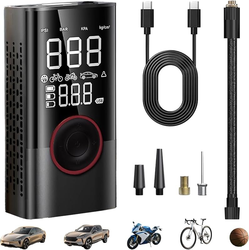 Cordless Tire Air Compressor with LED and 150 PSI Digital Gauge for Ve
