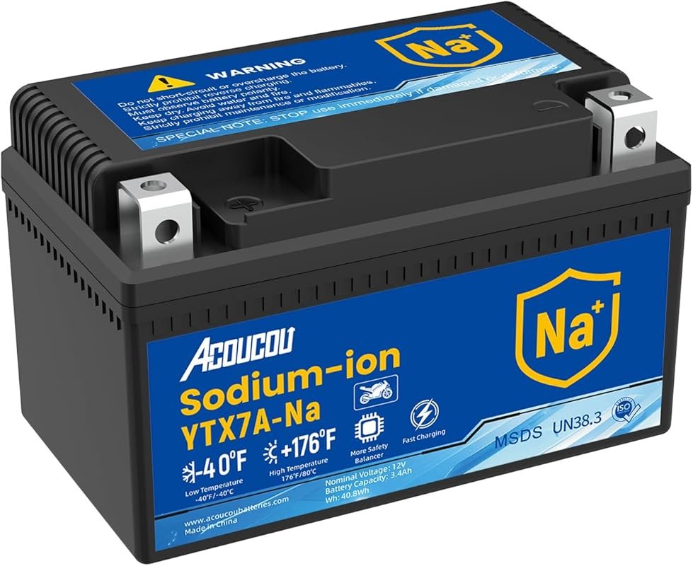 Acoucou YTX7A-BS 12V Sodium-Ion Motorcycle Battery with 200 CCA for Co
