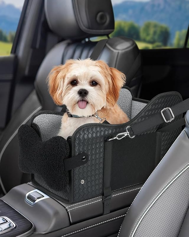 Center Console Dog Car Seat – Leather Armrest Booster for Small Dogs a