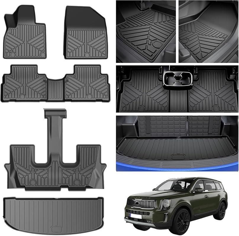 TPE All-Weather Custom Fit Floor Mats for 2020-2025 Kia Telluride 3 Ro