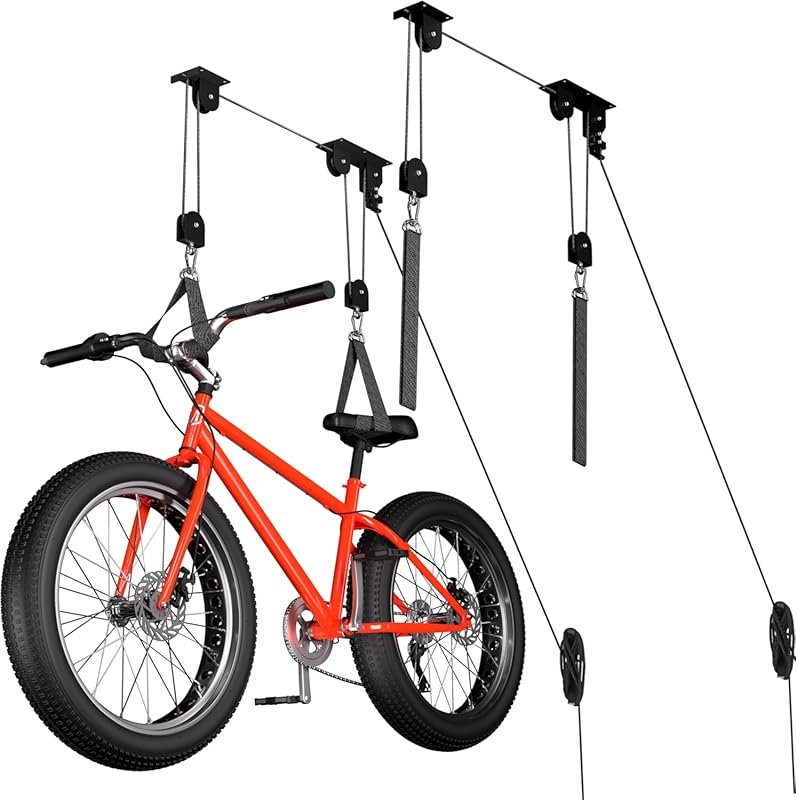 Two-Pack Bike Hoist for 10 to 16-Foot Garage Ceilings with 85-Pound Ca