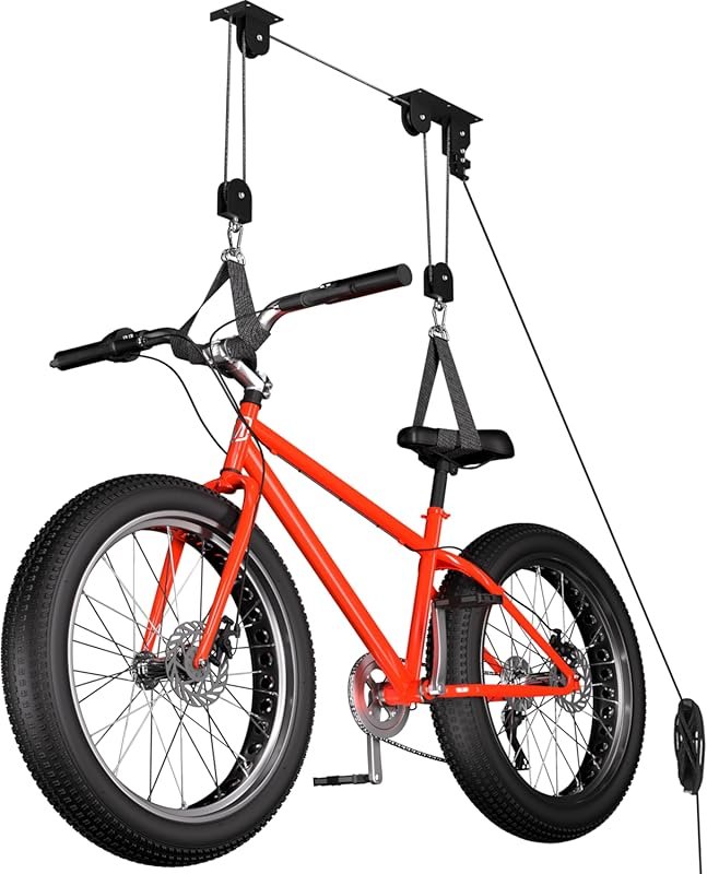 Bike Hoist Pulley System for 10 to 16-Foot Garage Ceilings with 85-Pou