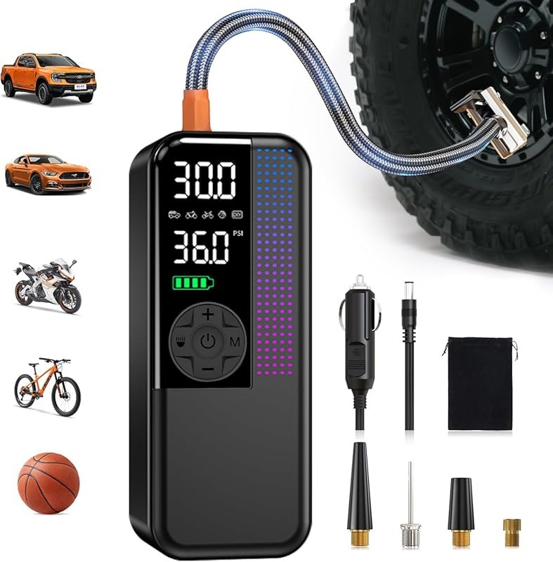 Cordless Tire Inflator with Dual Power and Auto Shut-Off for Motorcycl