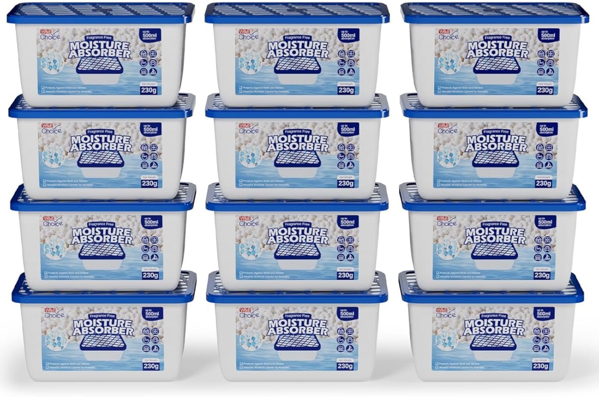 W&E Choice Portable Moisture Absorber Boxes, Fragrance Free, 12 Pack f