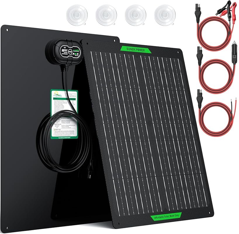 SUNER POWER 50W Waterproof Solar Battery Charger and Maintainer for Bo