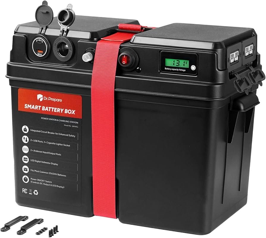 Group 24 27 31 Marine Battery Box with USB and Cigarette Lighter Ports