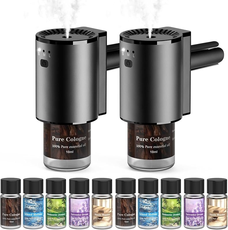 Smart Car Air Freshener Vent Clip with 1200 Sprays, Auto On/Off, and M