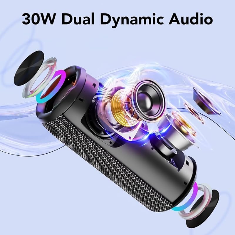 30W Portable Bluetooth Speaker with Deep Bass, 30-Hour Playtime, RGB L