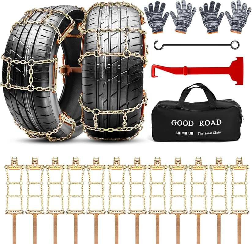 12 Pack Adjustable Snow Tire Chains 235-315mm for SUVs, Trucks, Pickup