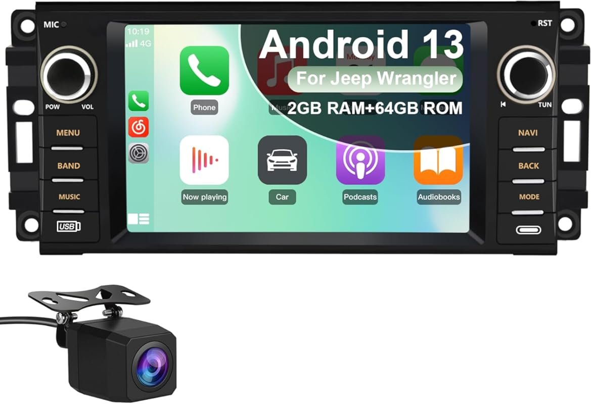 Android 13 Car Stereo for Jeep Wrangler JK and Dodge RAM with Wireless