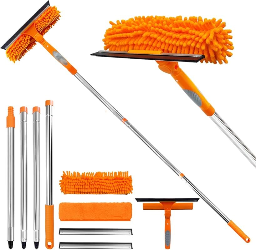 67 Inch Window Squeegee with Rotating Head and Extension Pole for Indo