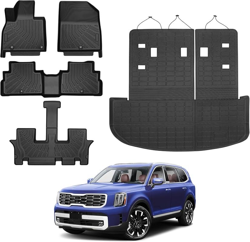 Powerty All-Weather TPE Floor Mats with 2-in-1 Cargo Liner and Seat Ba