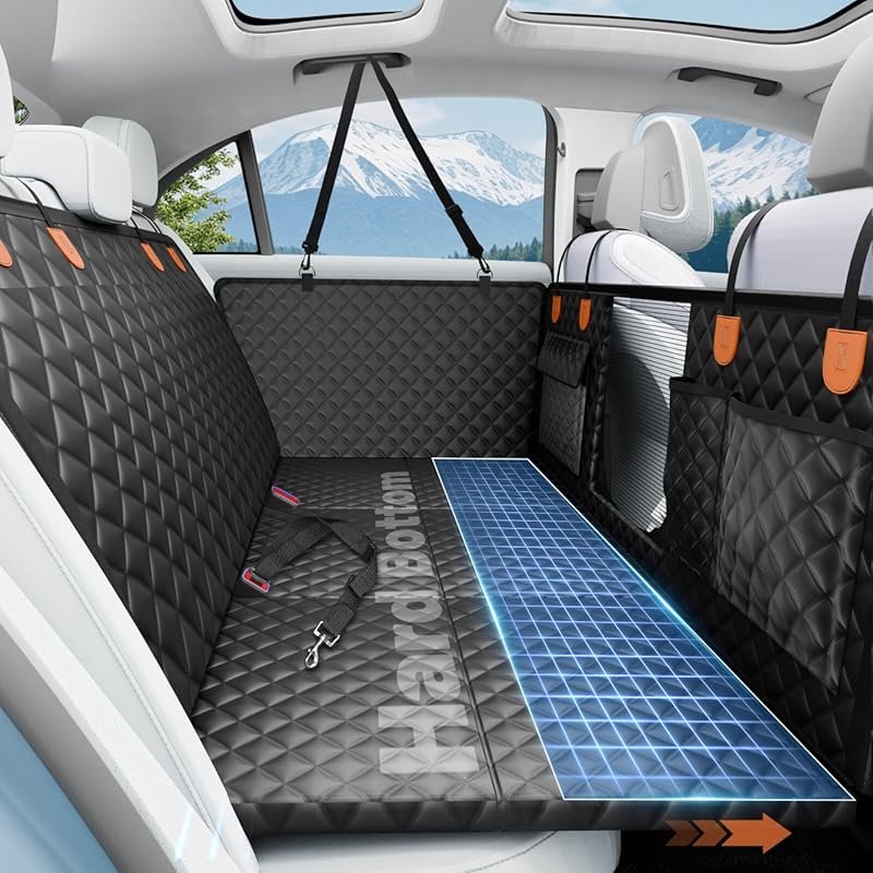 Hard Bottom Dog Car Seat Cover with Mesh Window and Pocket, Waterproof