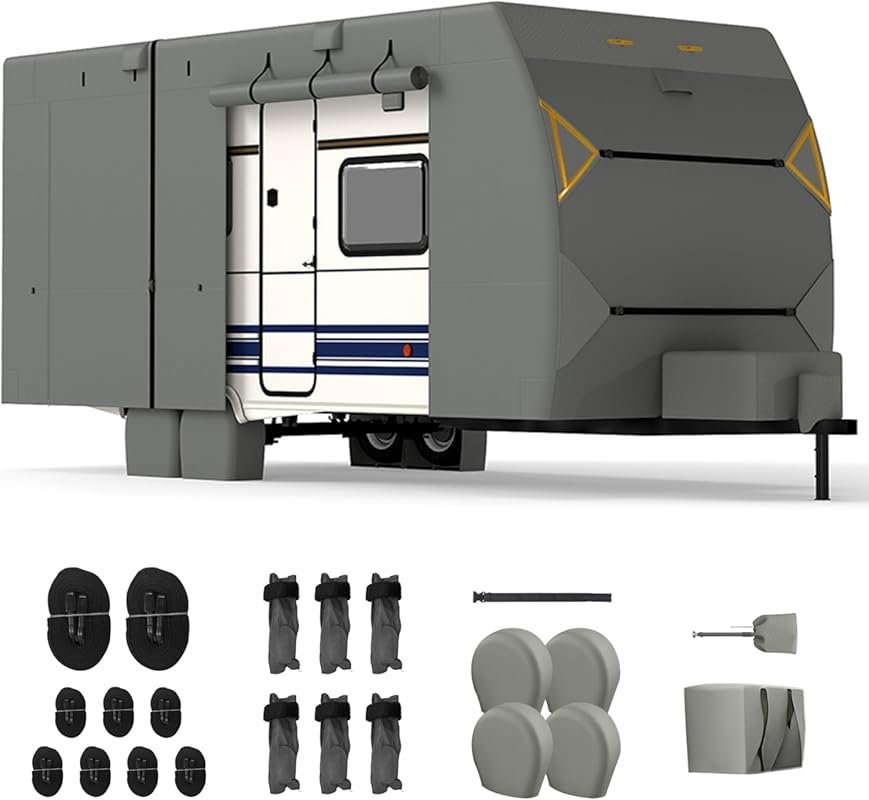 30-33 Foot Heavy Duty RV Cover with 7 Layers, Waterproof and 4 Tire Co