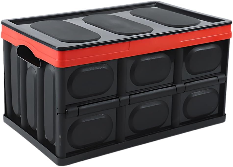 Foldable Plastic Car Trunk Organizer with Lid - Large Capacity, Handle