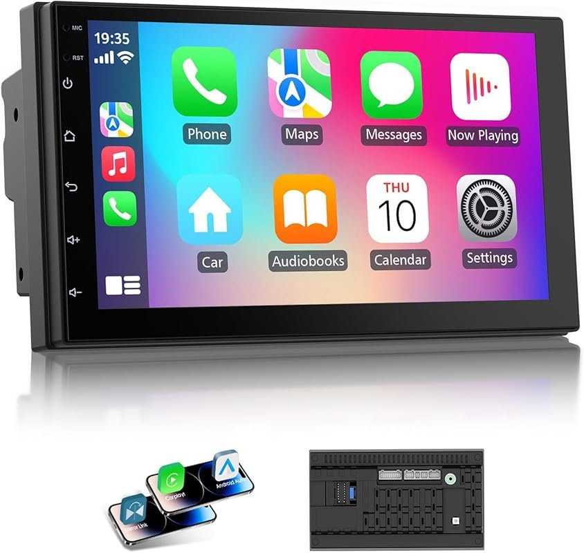 7-Inch Double Din Car Stereo with Wireless Apple CarPlay and Android A