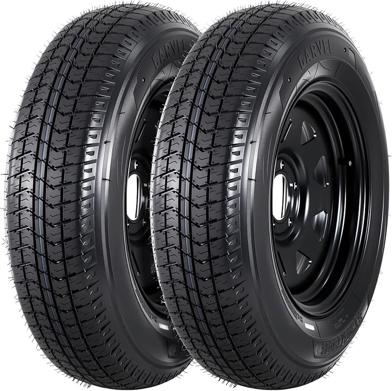 ST205/75D15 Trailer Tire on Rim 5-Lug Load Range C 6PR Black Wheels Se